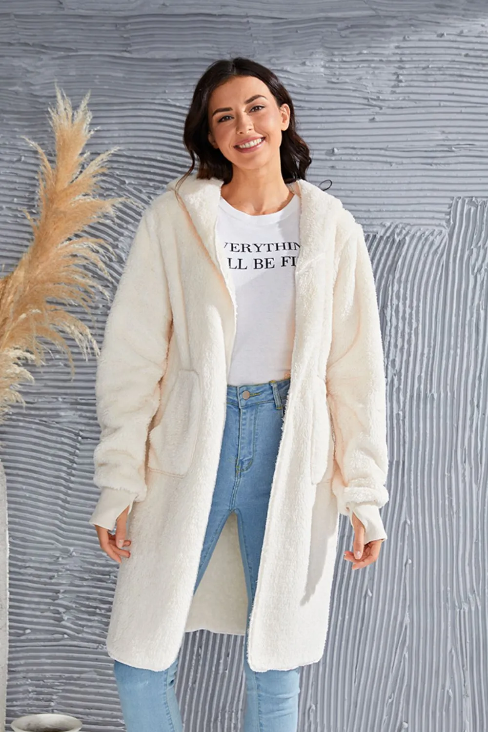 Full Size Hooded Teddy Bear Jacket with Thumbholes, image 36