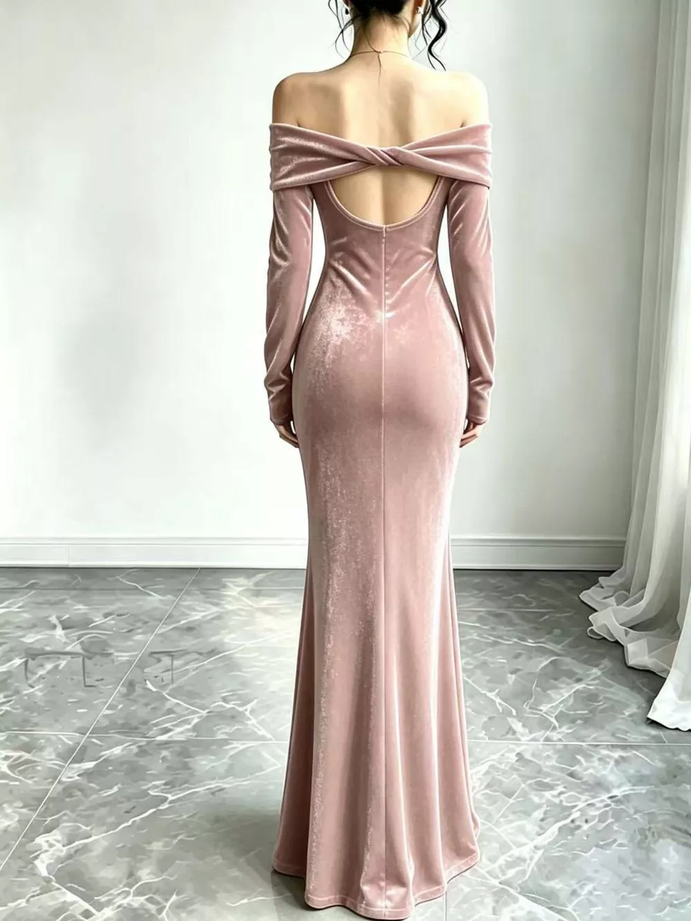Full Size Off-Shoulder Velvet Mermaid Maxi Dress Plus Size, image 10