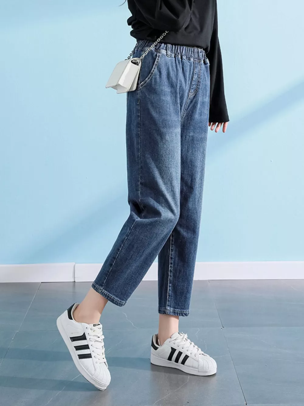 Plus Size High-Waisted Elastic Waistband Casual Jeans, image 11