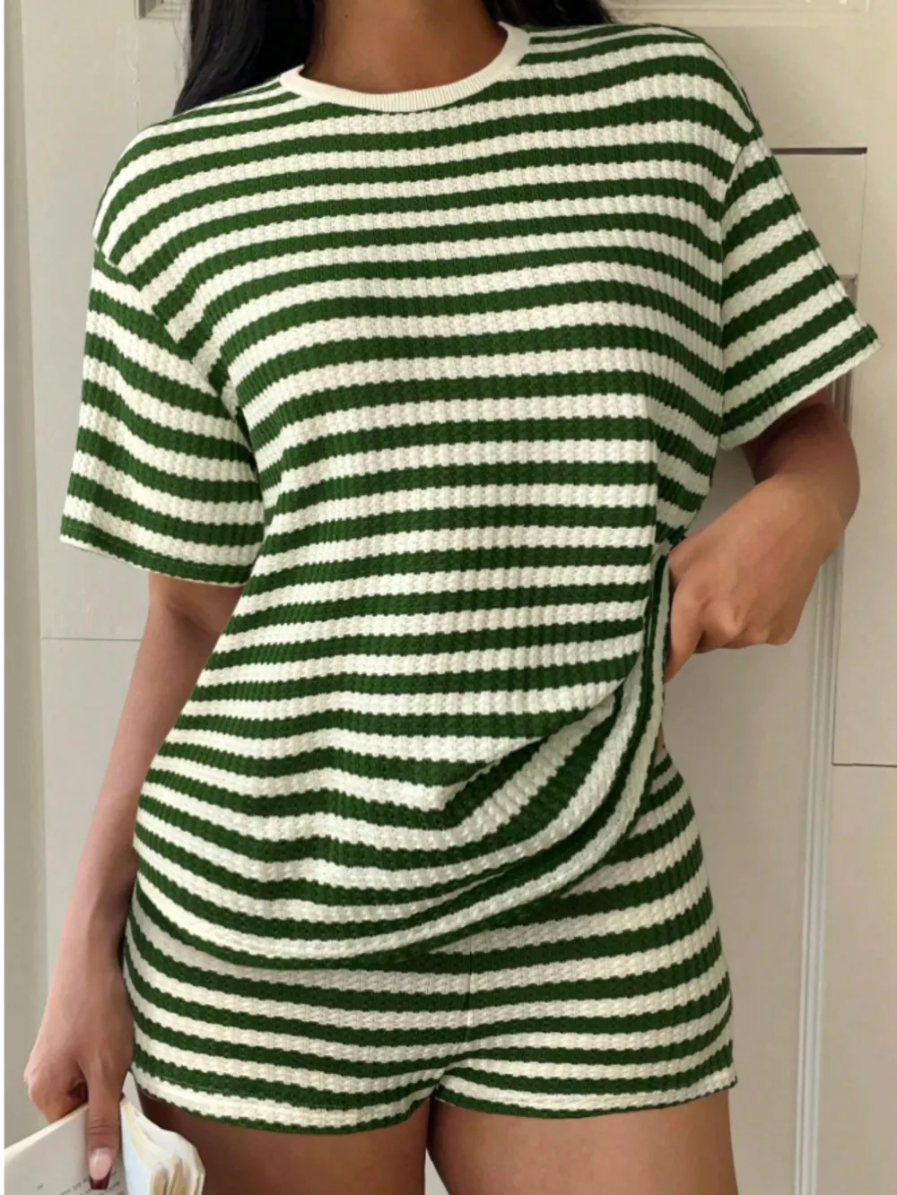 Striped Round Neck Top and Shorts Set, image 18