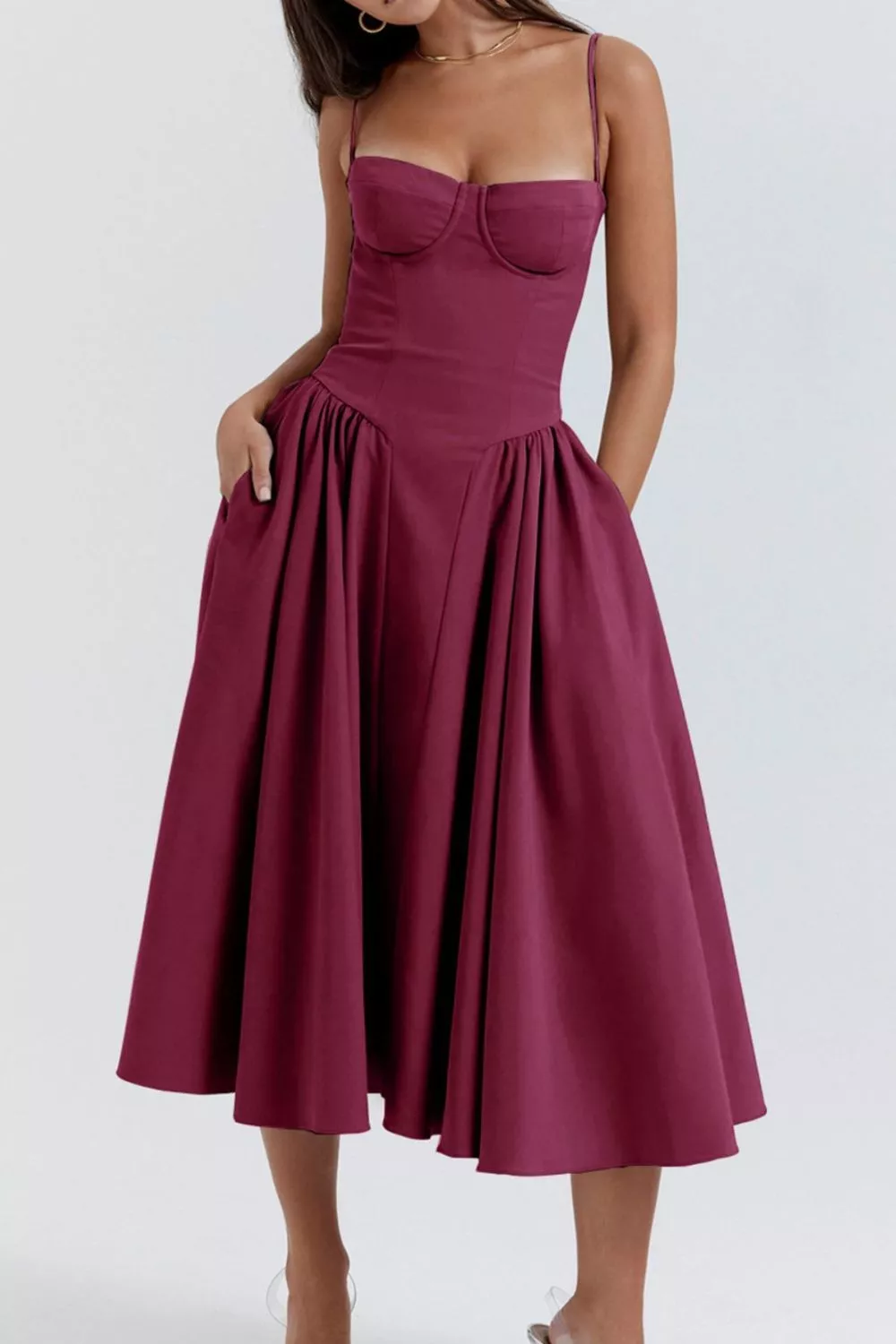 Sweetheart Neck Ruched Midi Dress, image 16