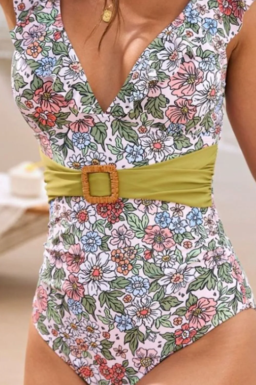 Ruffled Plunge Floral One-Piece Swimwear, image 6