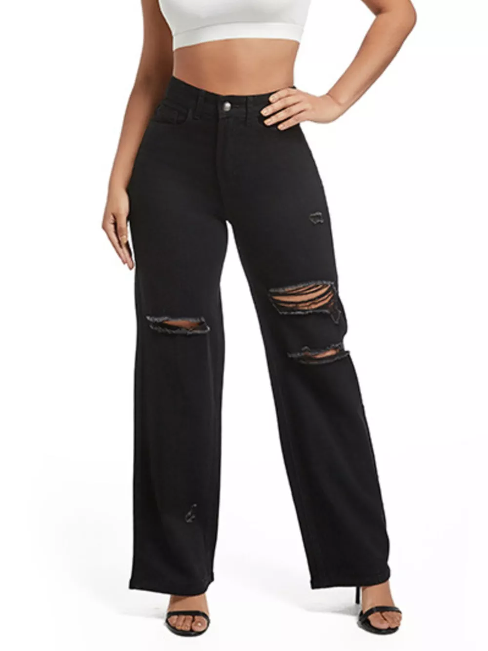 Distressed Wide-Leg Jeans