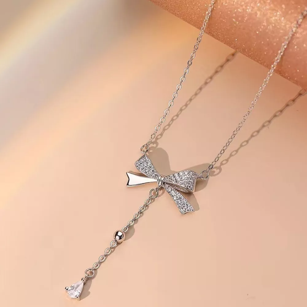 925 Sterling Silver Bow Pendant Necklace, image 2