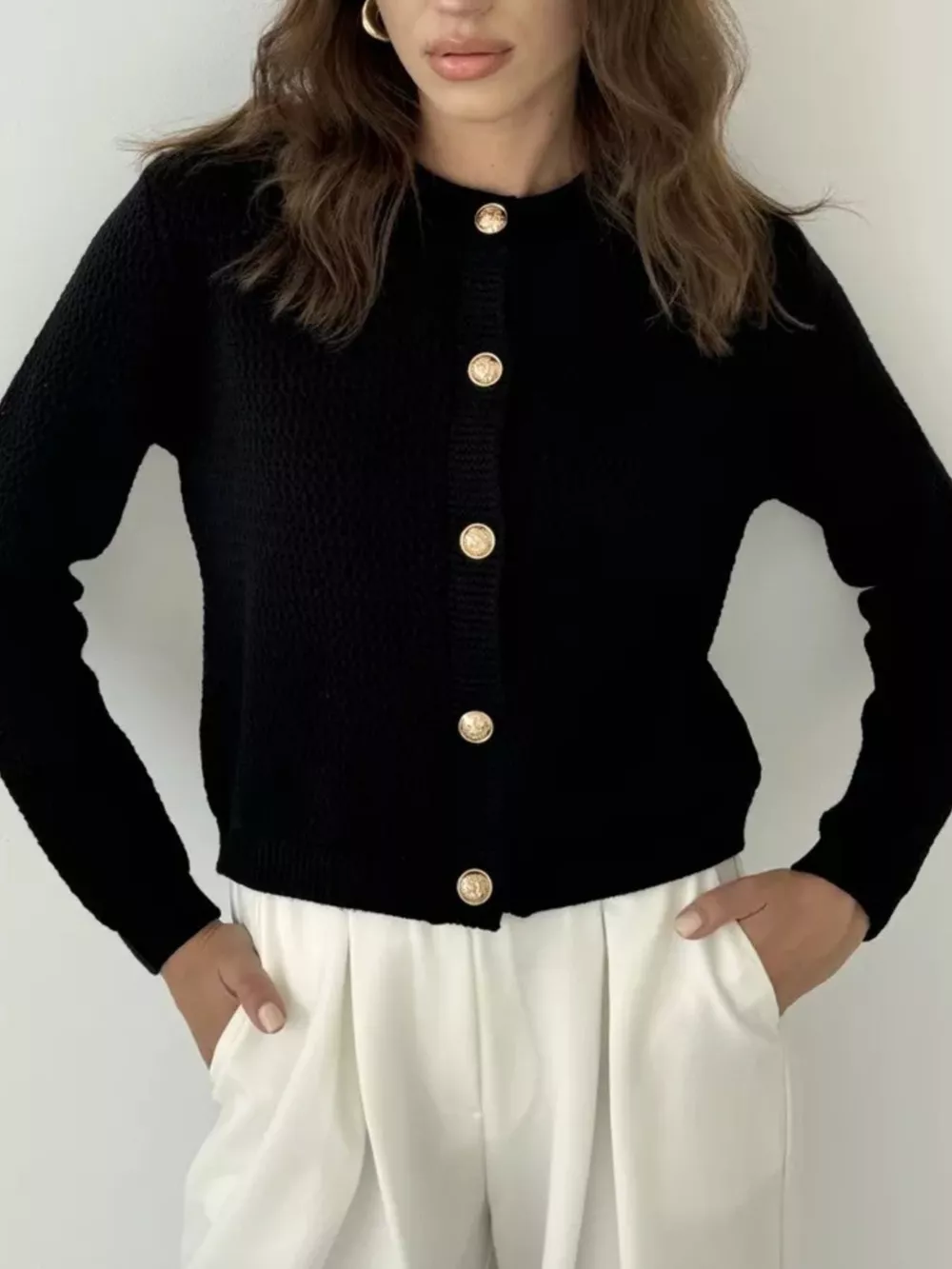 Button Up Texture Knit Cardigan