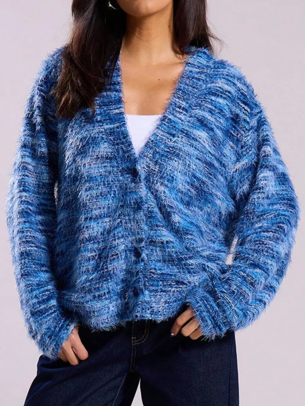Chunky Knit V-Neck Button-Up Cardigan, image 22