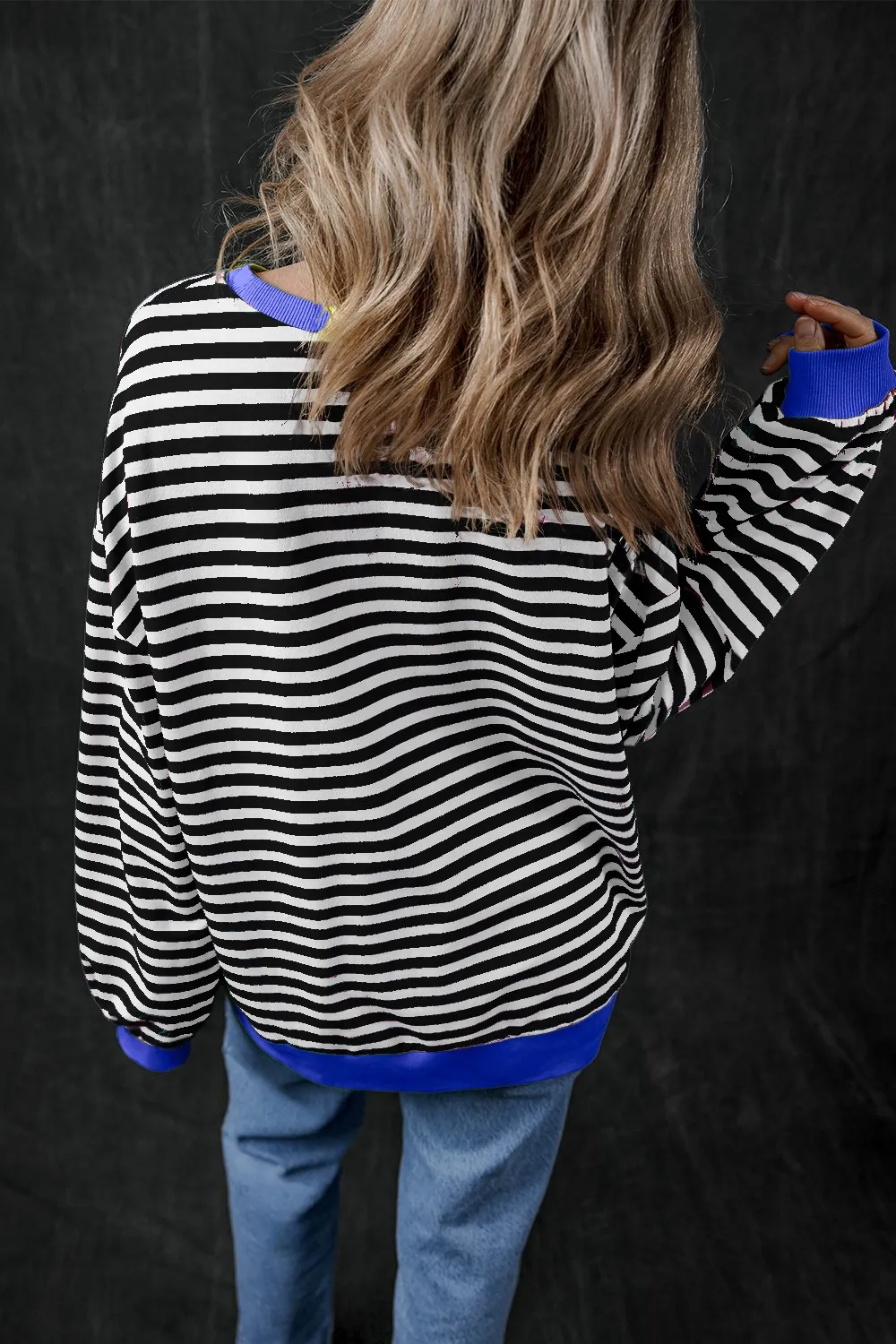 Pumpkin Striped Round Neck Long Sleeve Sweatshirt, image 12