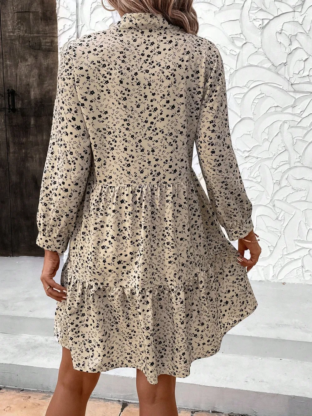 Tied Printed Long Sleeve Mini Dress, image 2
