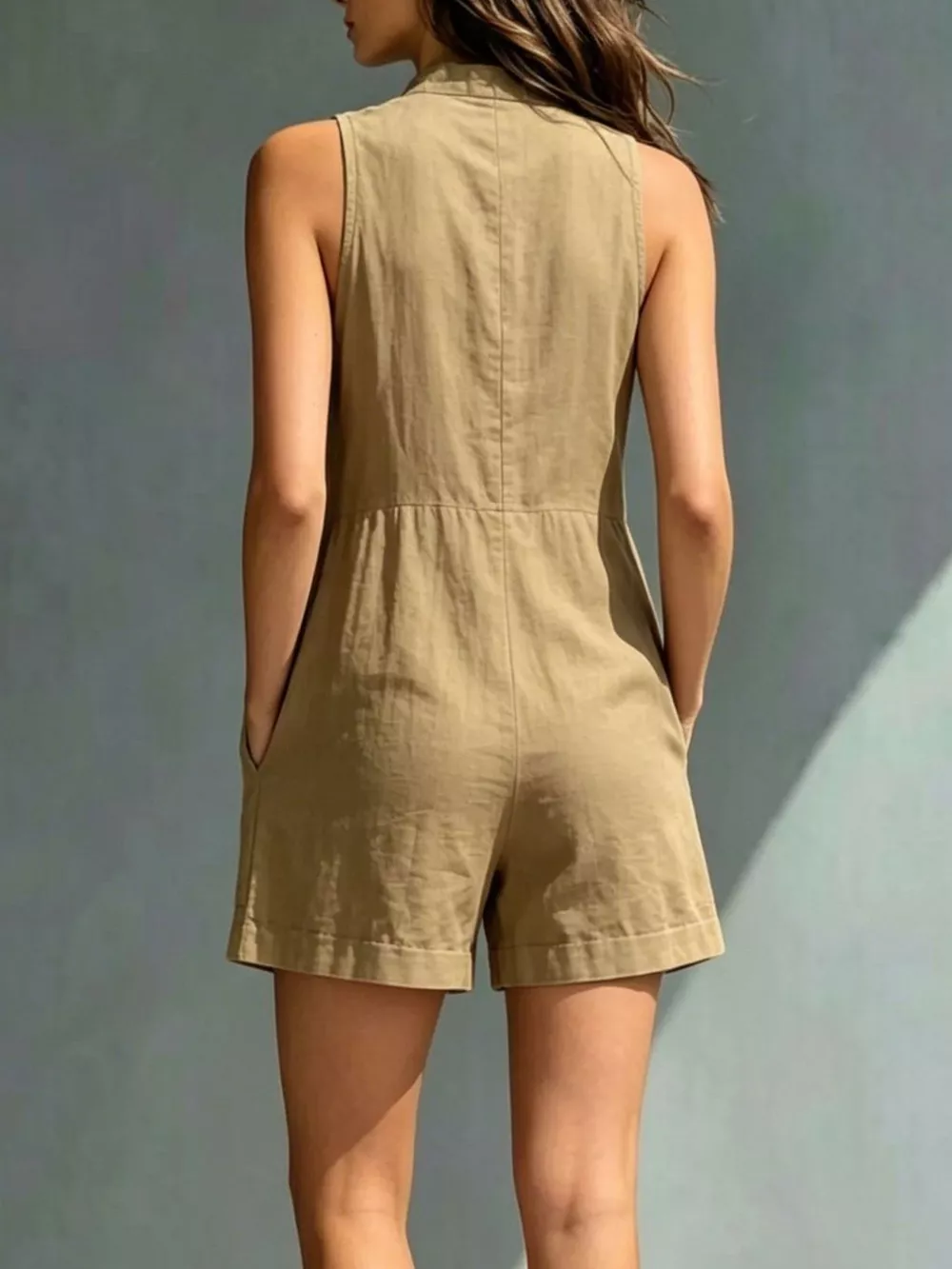 Full Size Sleeveless Button-Front Romper with Pockets Plus Size, image 10