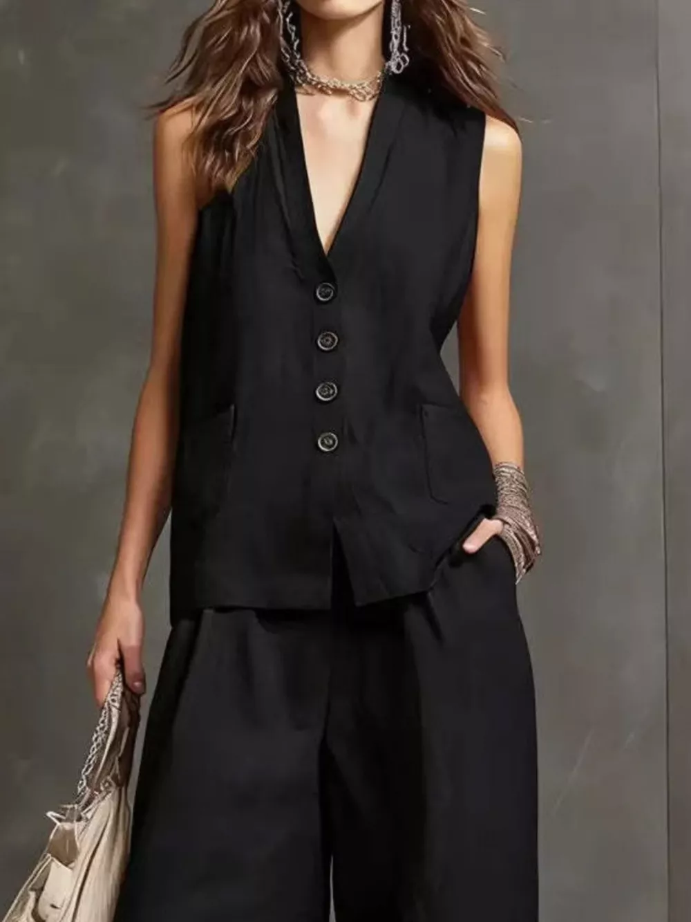 Full Size Sleeveless Vest and Wide-Leg Pants Set Plus SIze, image 8