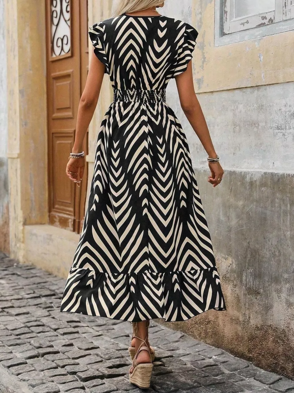 Ruffled Cap Sleeve Midi Dress, image 4