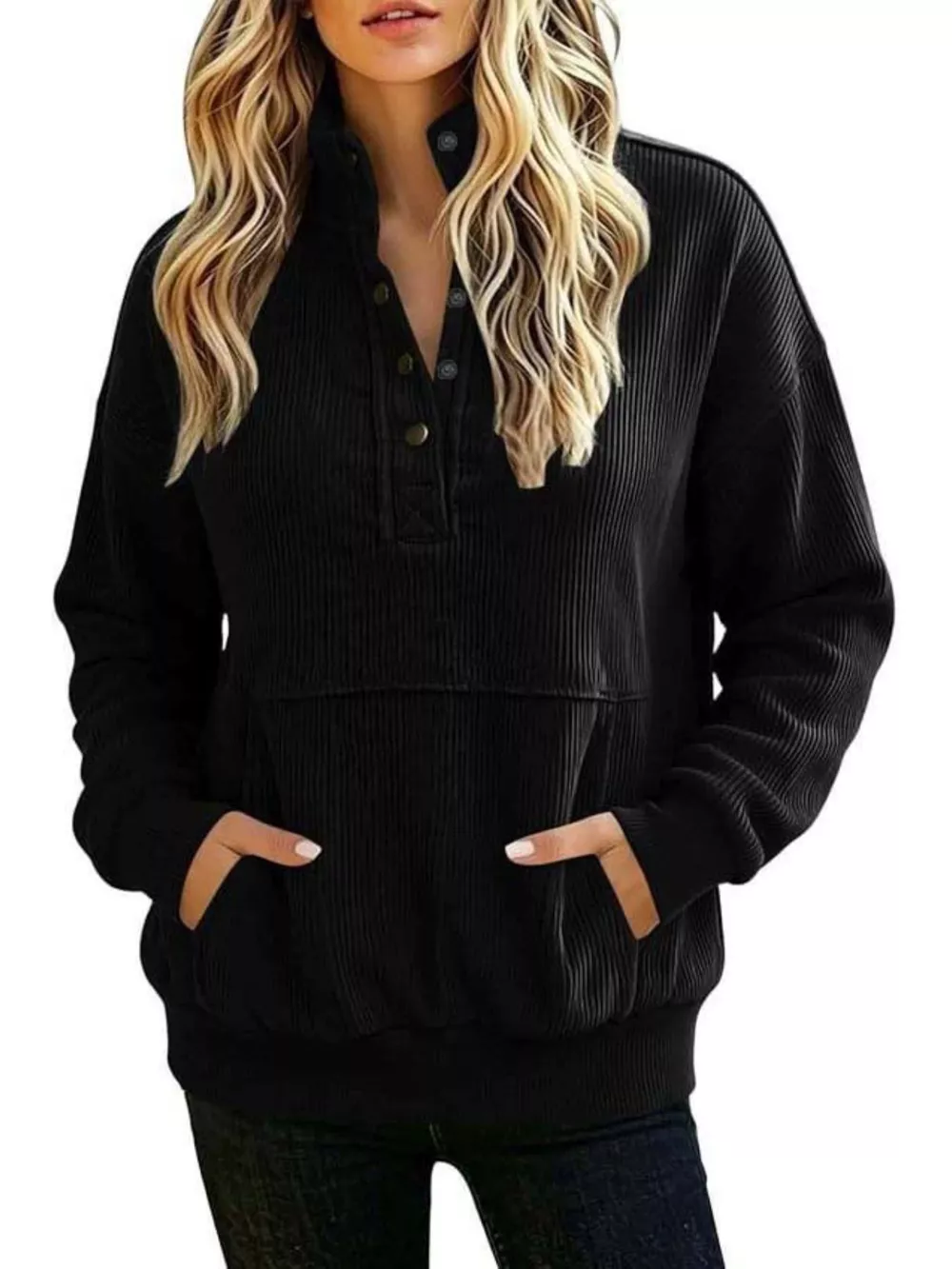 Full Size Quarter Snap Kangaroo Pocket Sweatshirt Plus Size, image 3