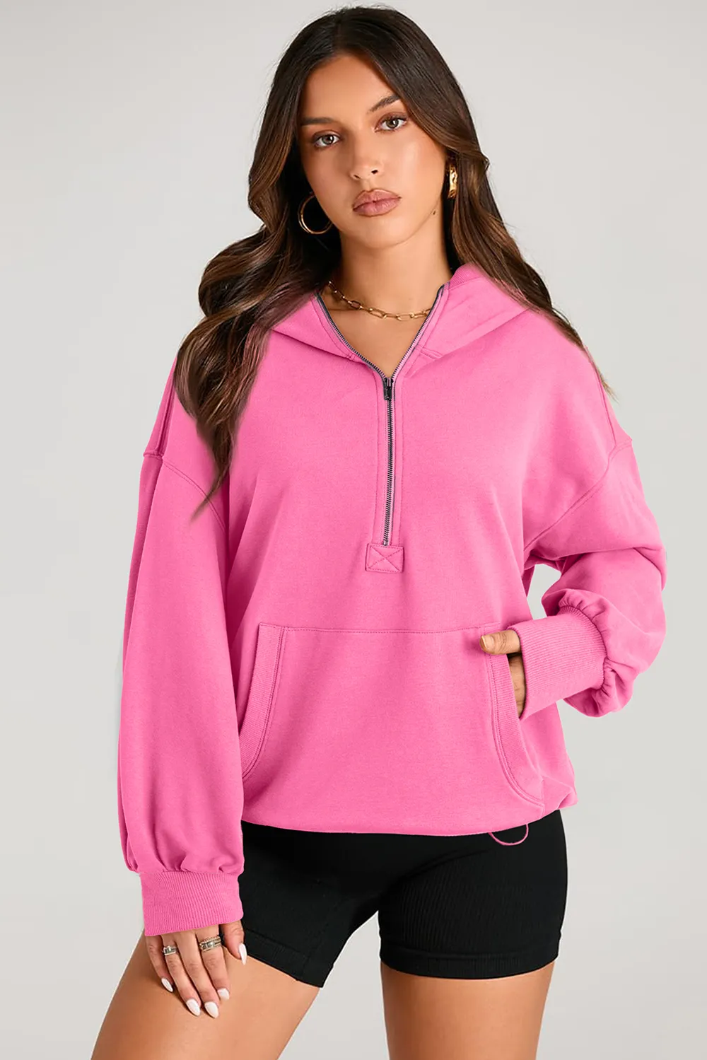 Pocketed Half Zip Long Sleeve Hoodie, image 29