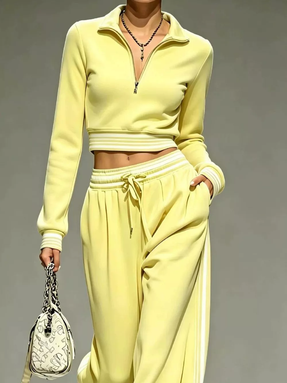 Full Size Half Zip Cropped Top and Pants Set Plus Size, image 15