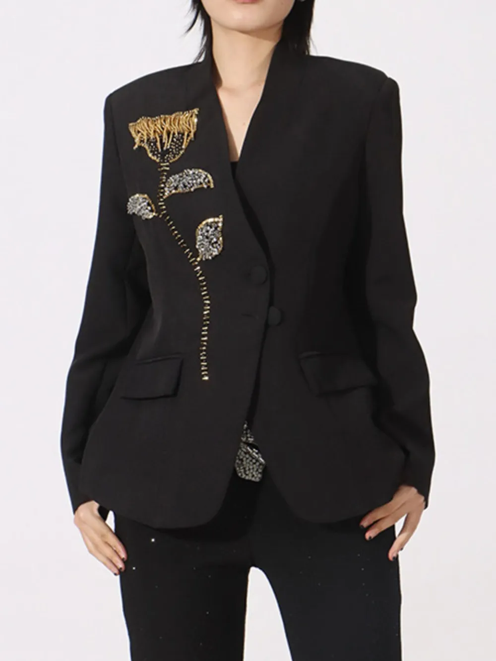 Flower Button Front Long Sleeve Blazer, image 4