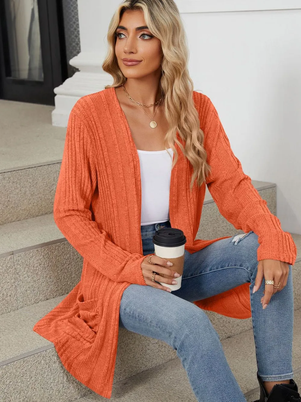 Pocketed Open Front Long Sleeve Cardigan, image 21