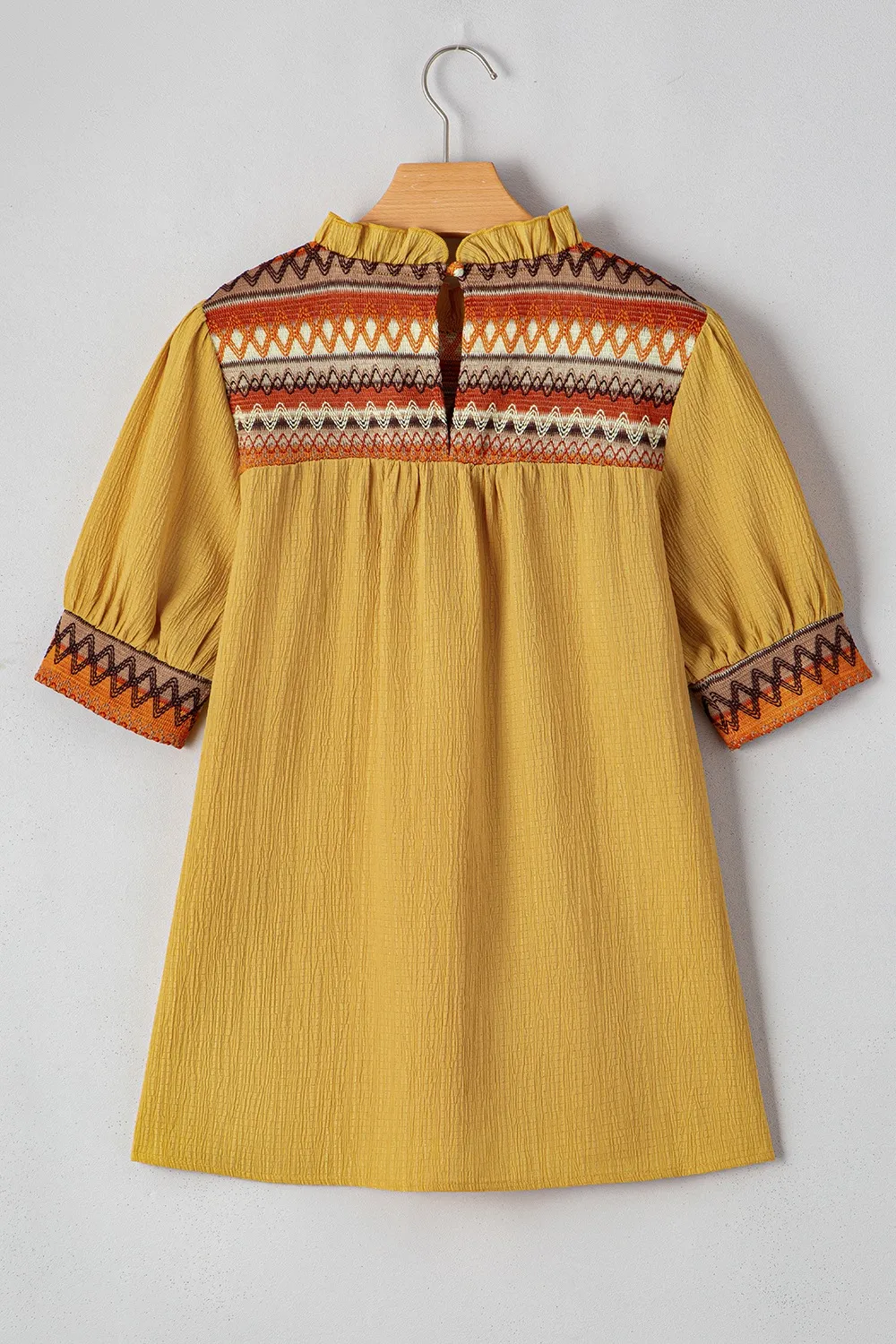 Geometric Frill Mock Neck Short Sleeve Blouse, image 8