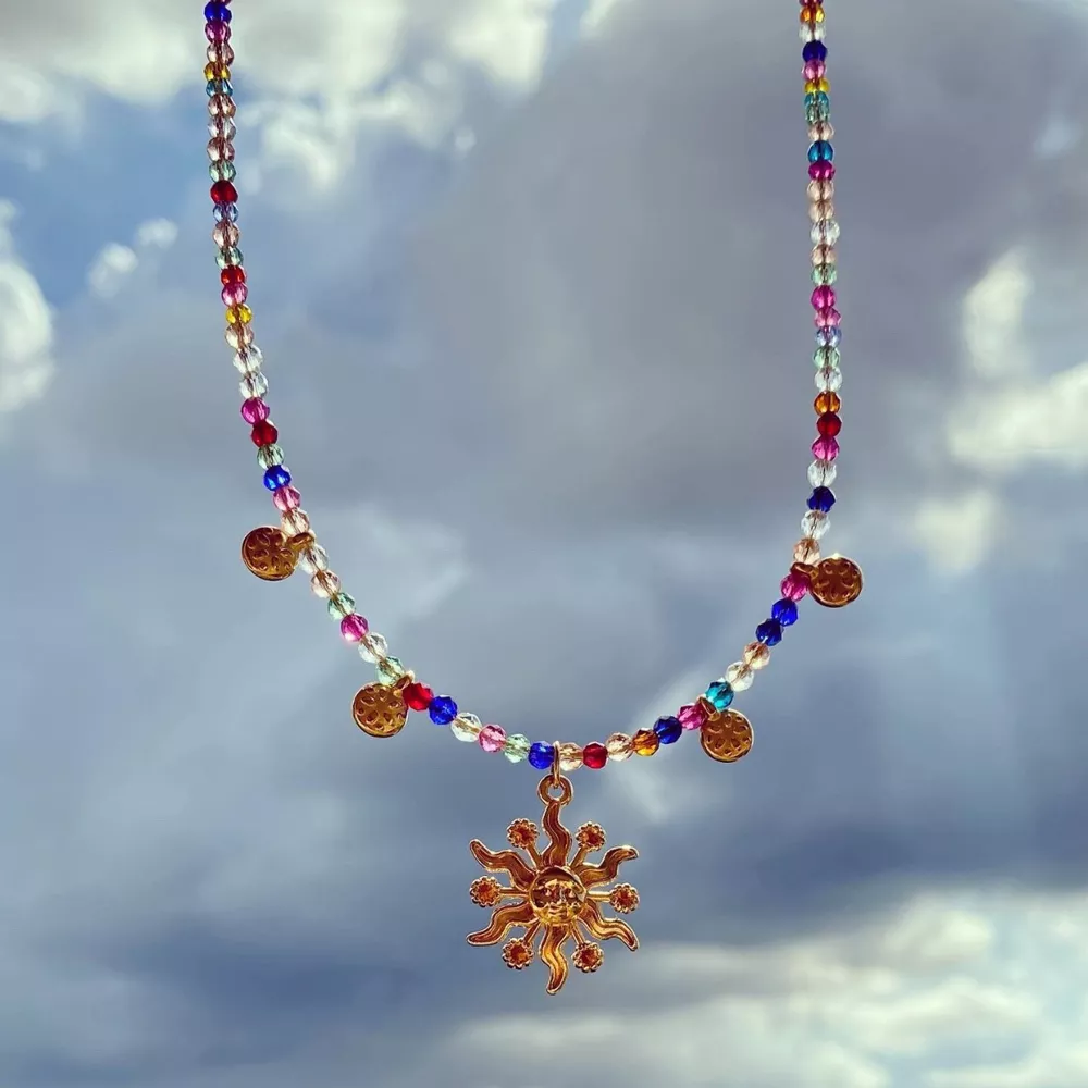 14K Gold-Plated Bead Sun Pendant Necklace, image 11