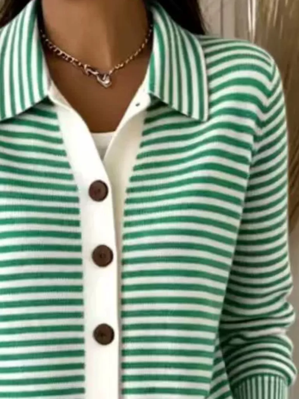 Striped Collared Button-Down Knit Cardigan, image 6