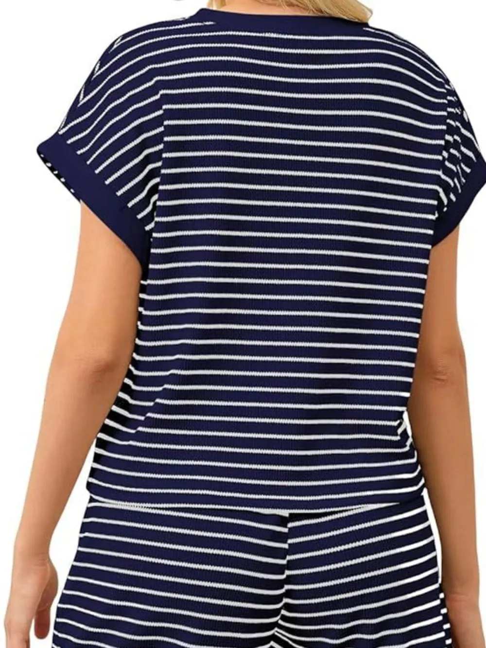 Full Size Contrast Striped T-Shirt and Shorts Set Plus Size, image 12