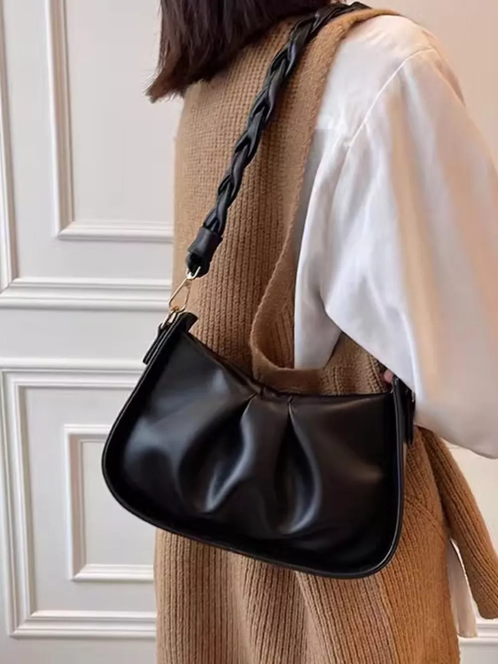 Ruched Braided Strap Crossbody Bag, image 3