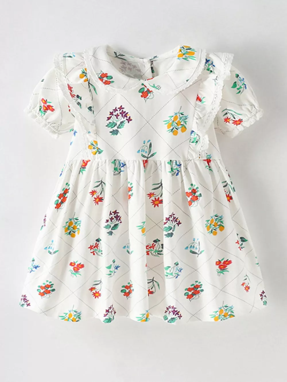 Children's Floral Print Ruffle Peter Pan Collar Dress, image 2