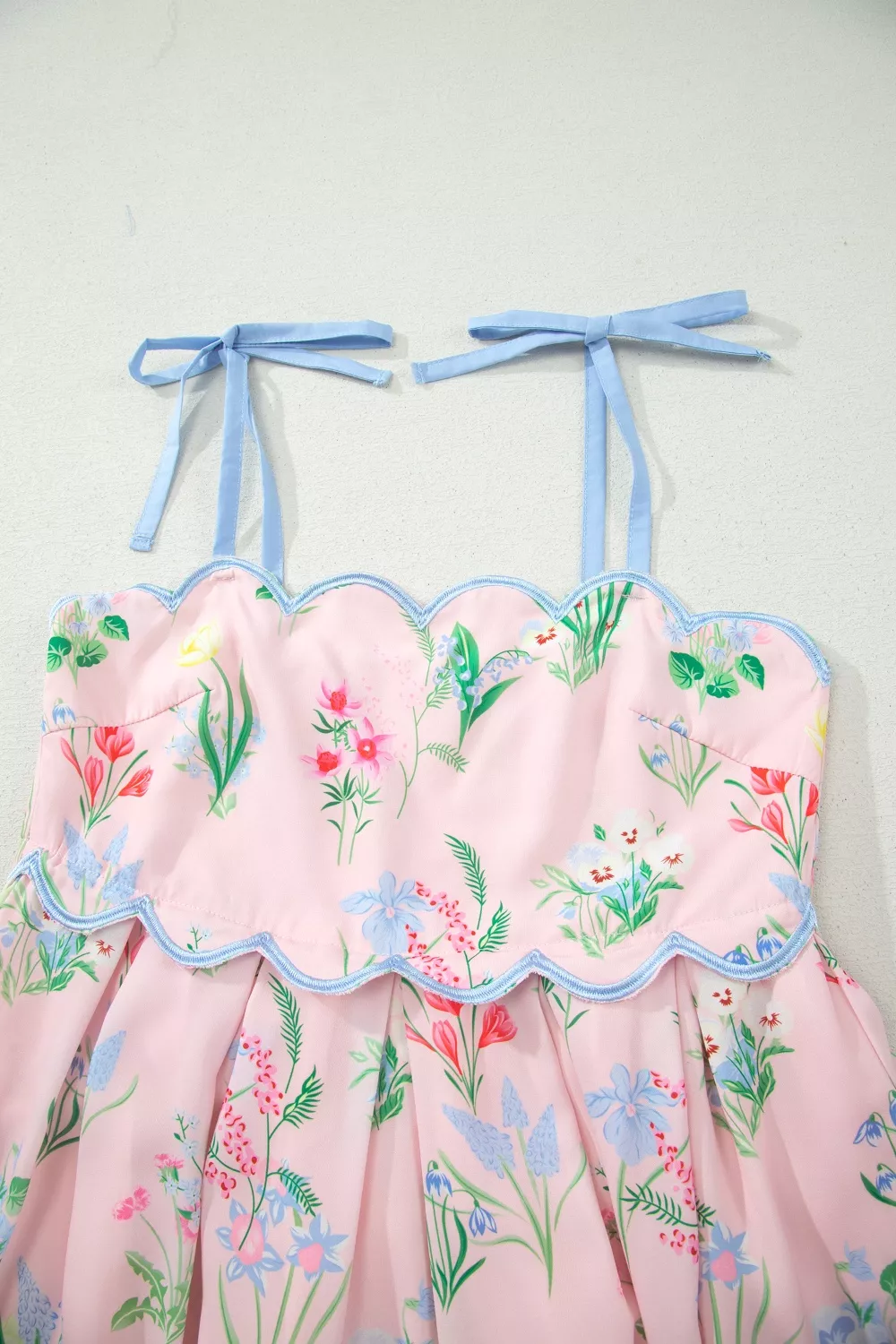 Floral Print Contrast Trim Self-tie Straps High Waist Midi Dress, image 4