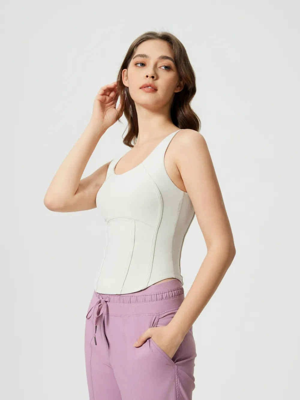 Round Neck Wide Strap Active Tank with Detachable Chest Pads, image 13