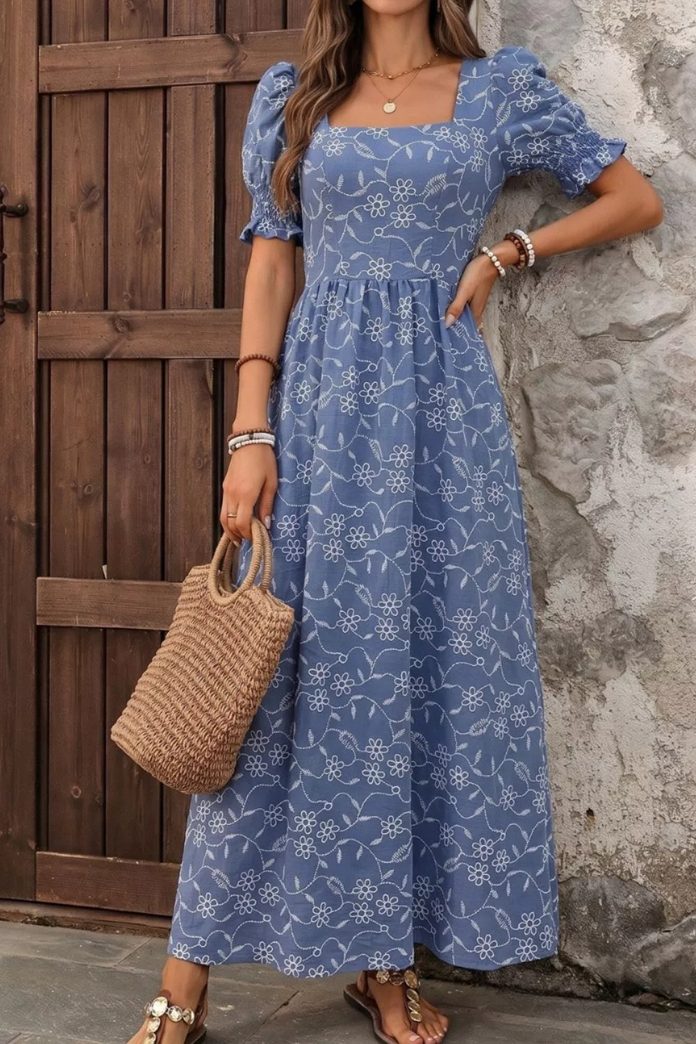 Square Neck Puff Sleeve Maxi Dress, image 2