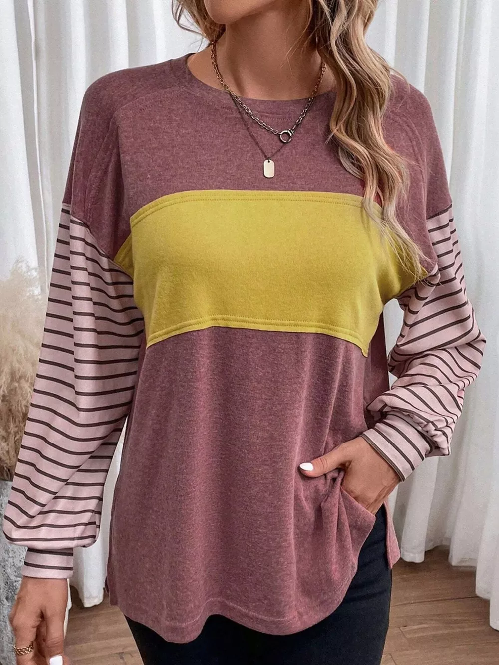 Striped Color Block Long Sleeve T-Shirt, image 11