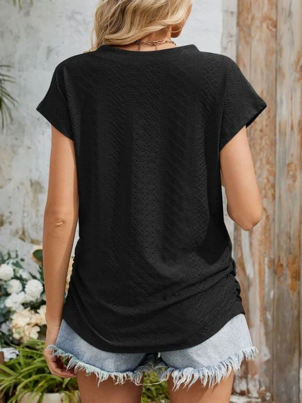 Eyelet V-Neck Short Sleeve Top, image 34