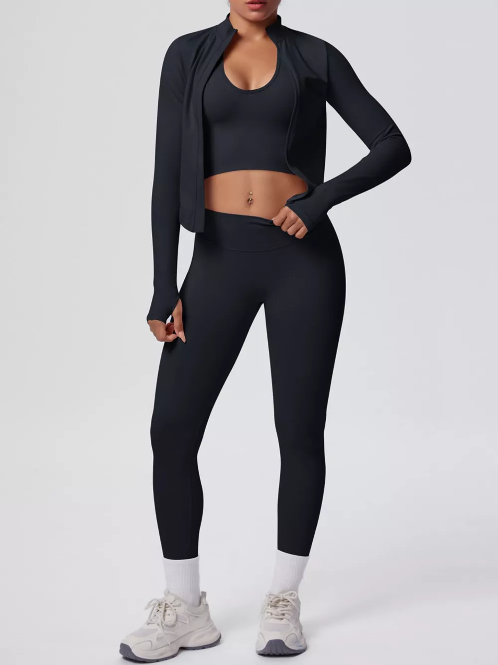 Tank & Zip-Up Jacket and Leggings Three-Piece Active Set, image 6