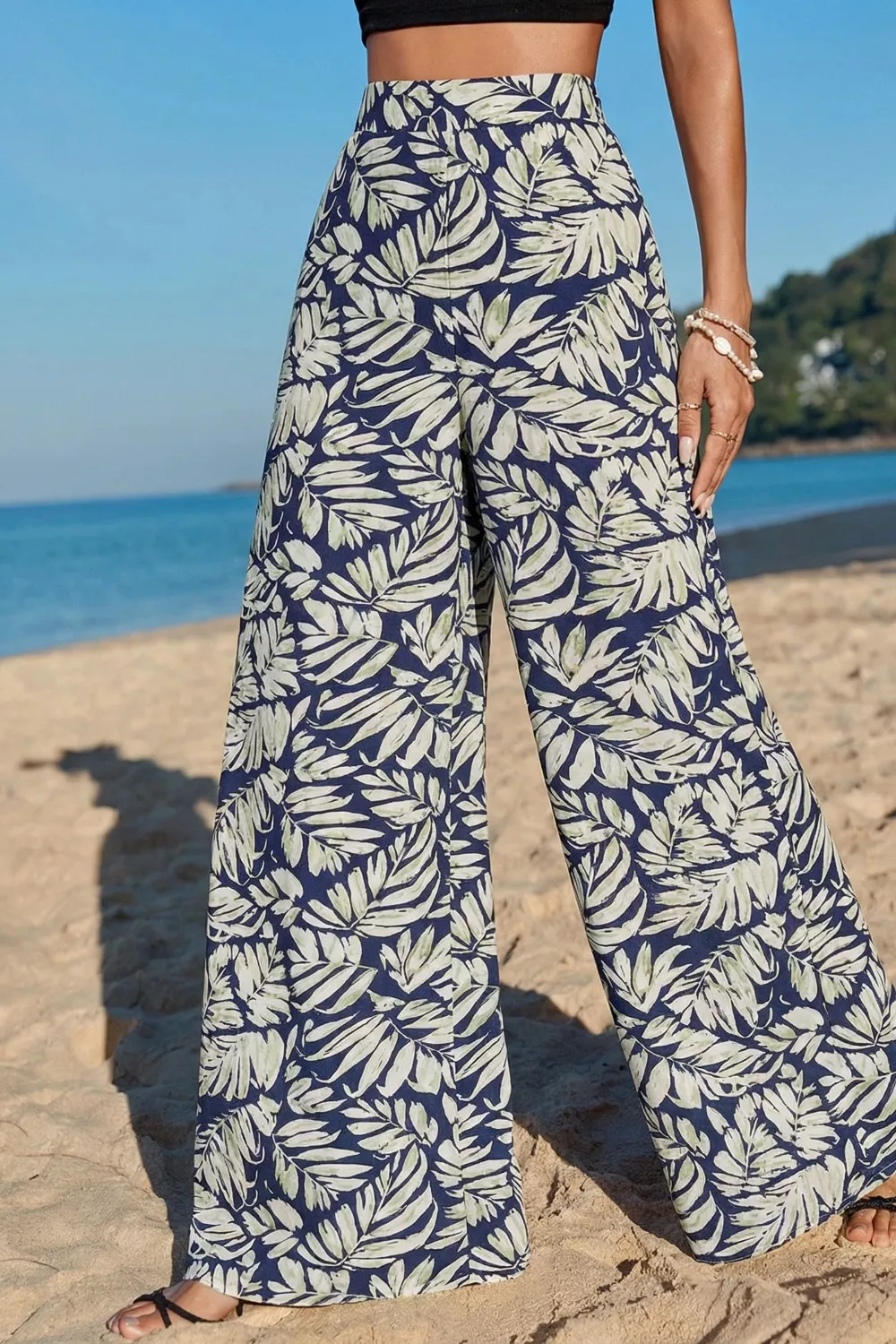 Leaf Print Wide Leg Pants, image 4
