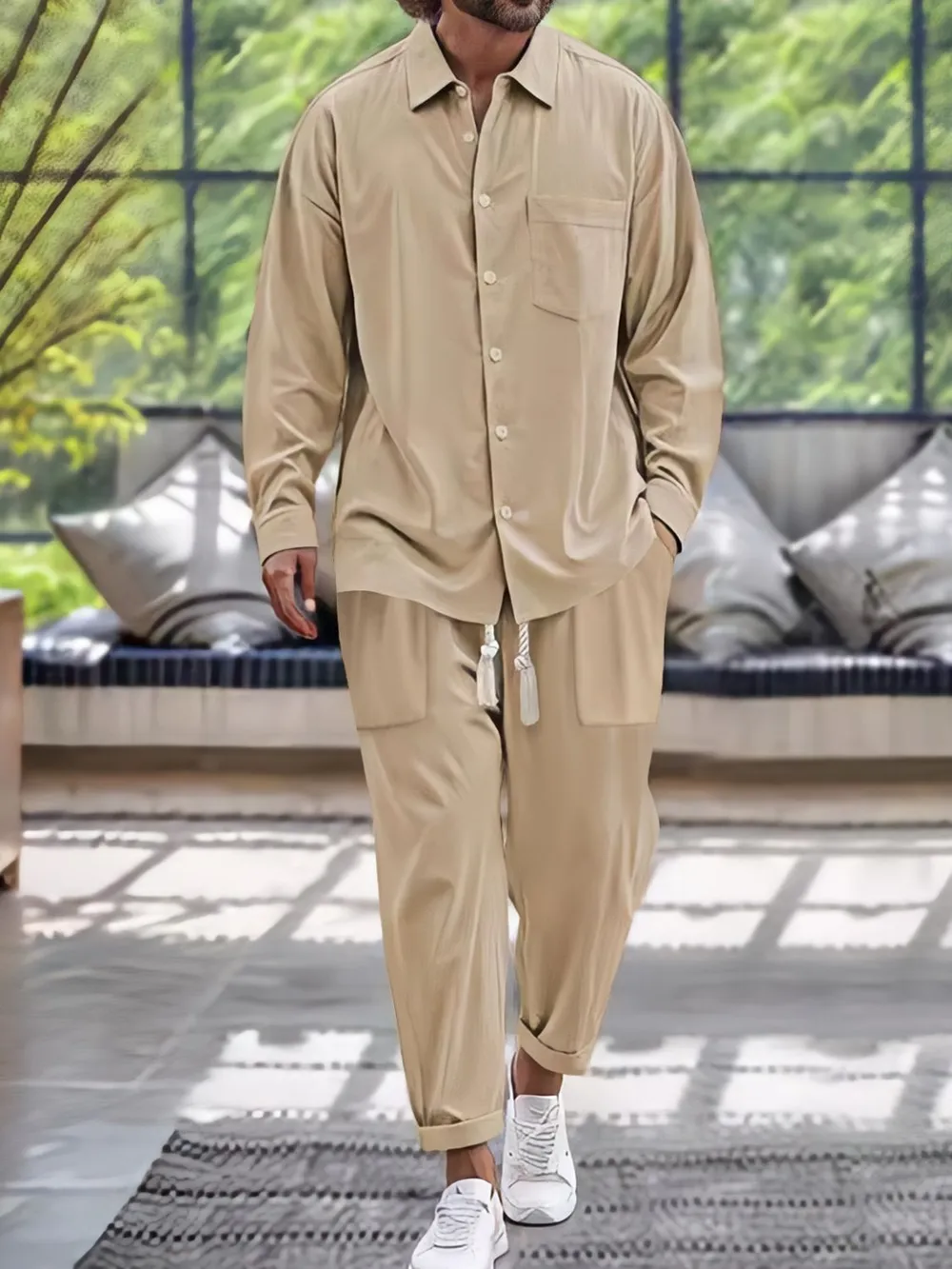 Men's Button Down Long Sleeve Shirt and Pants Set, image 6