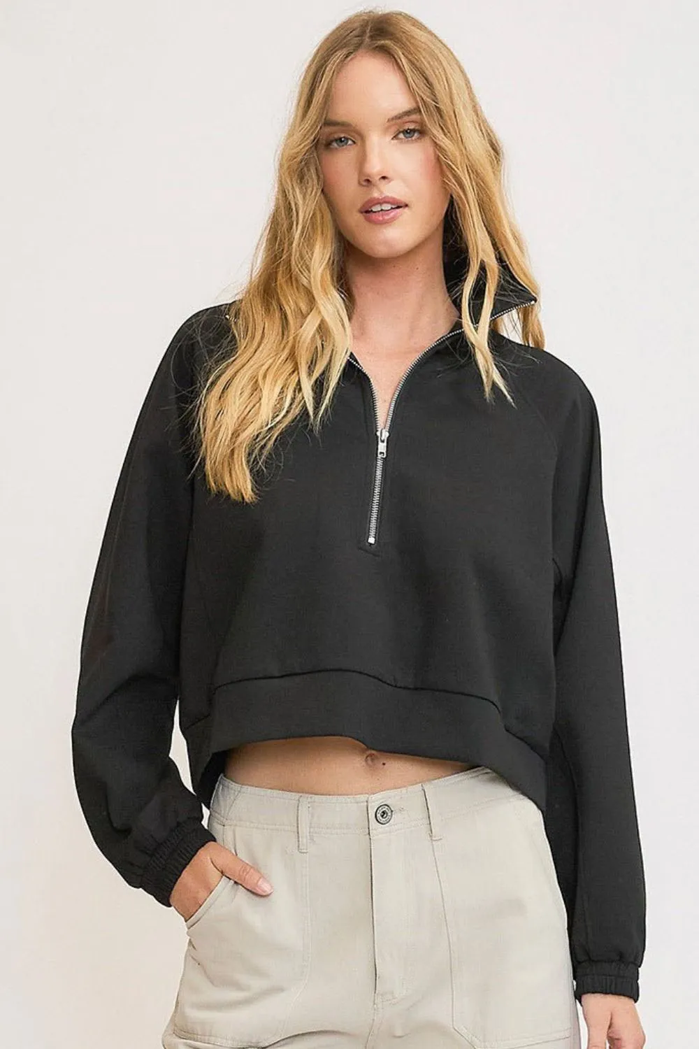 Full Size Half Zip Cropped Sweatshirt Plus Size