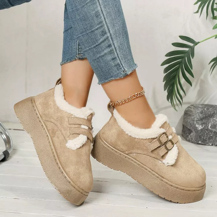 Buckle Strap Faux Fur Trim Platform Boots, image 9