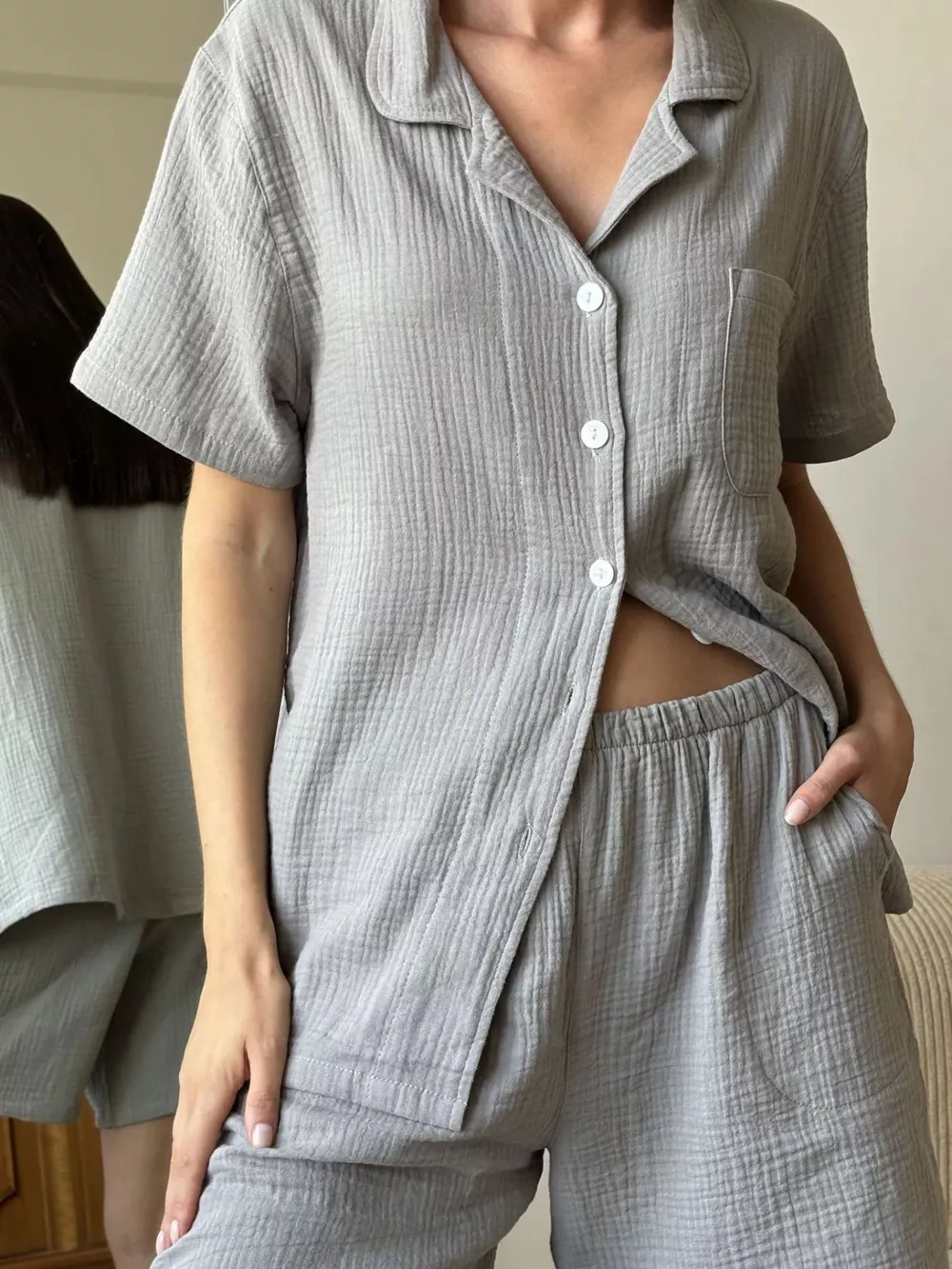 Button Up Short Sleeve Shirt and Shorts Set, image 2