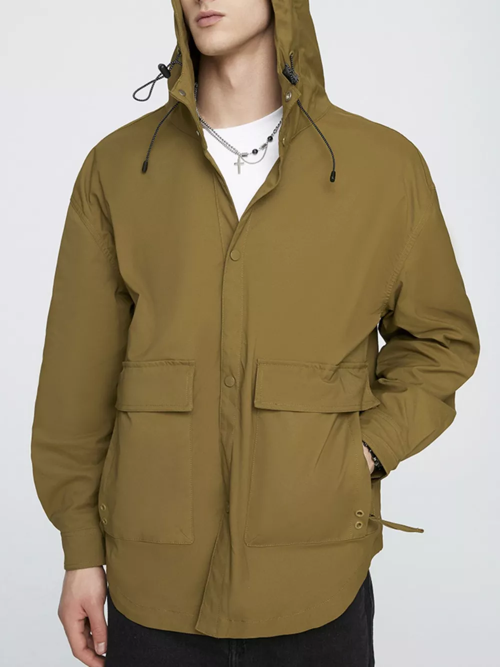 Men's Plus Size Urban Style Hooded Snap Down Jacket, image 7