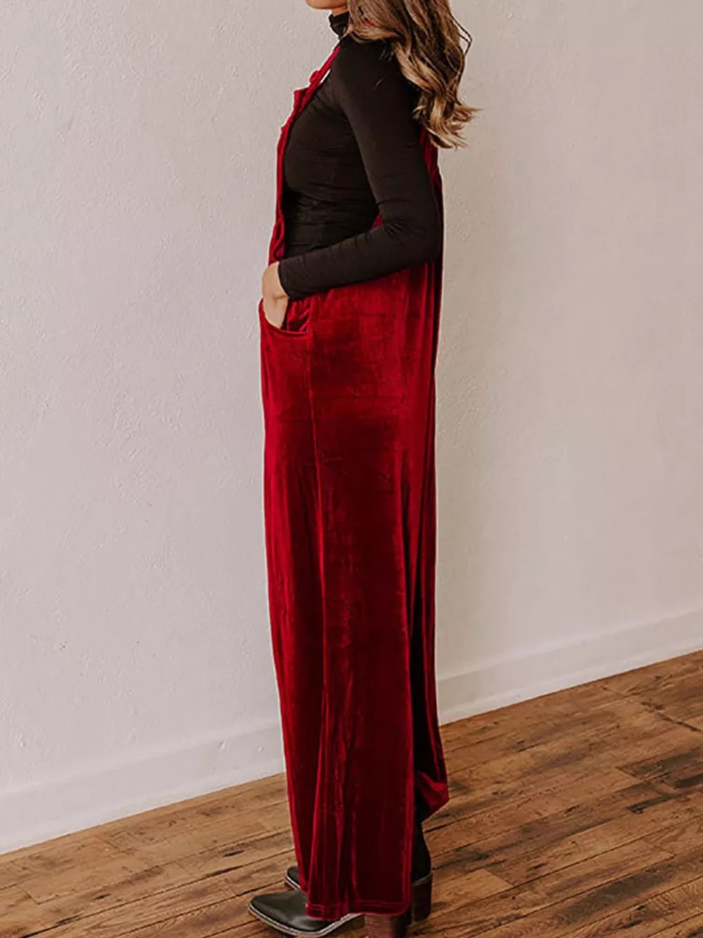 Velvet Wide Leg Overalls, image 7