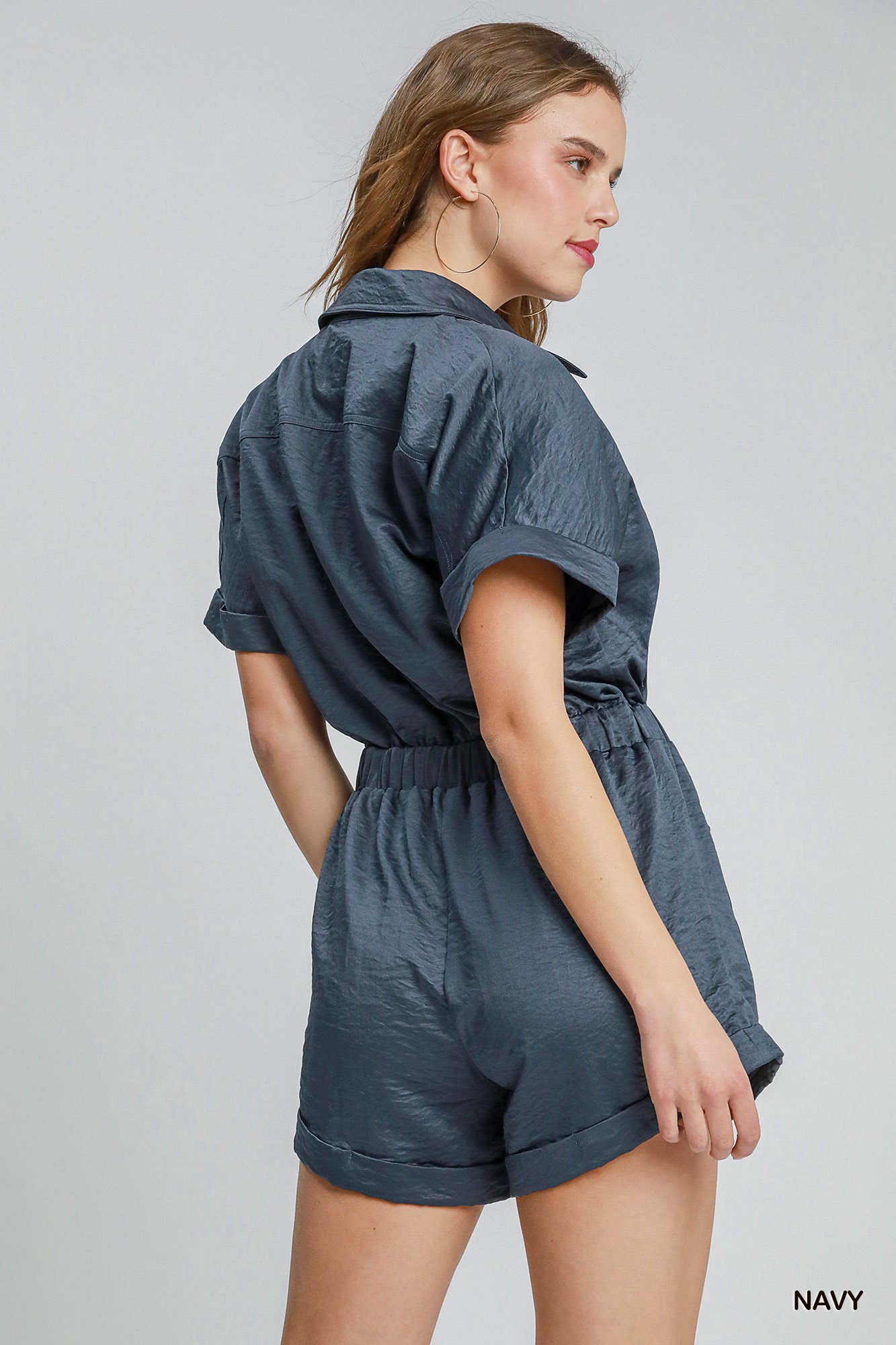 Button Down Charmeuse Romper, image 3