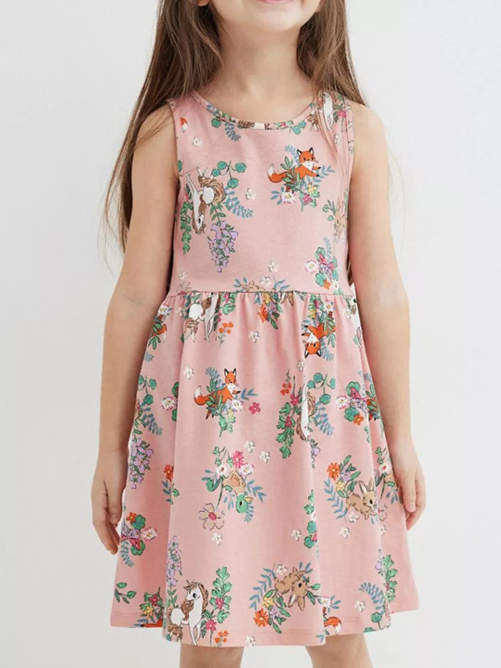 Children's Sleeveless Floral Animal Print Casual Dress