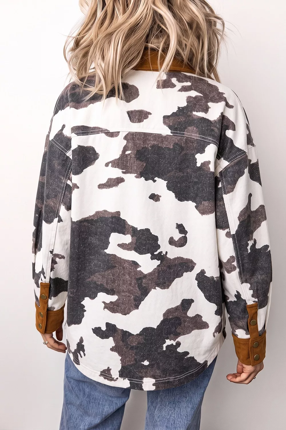 Multicolour Western Cow Print Long Sleeve Button-Up Denim Jacket, image 3