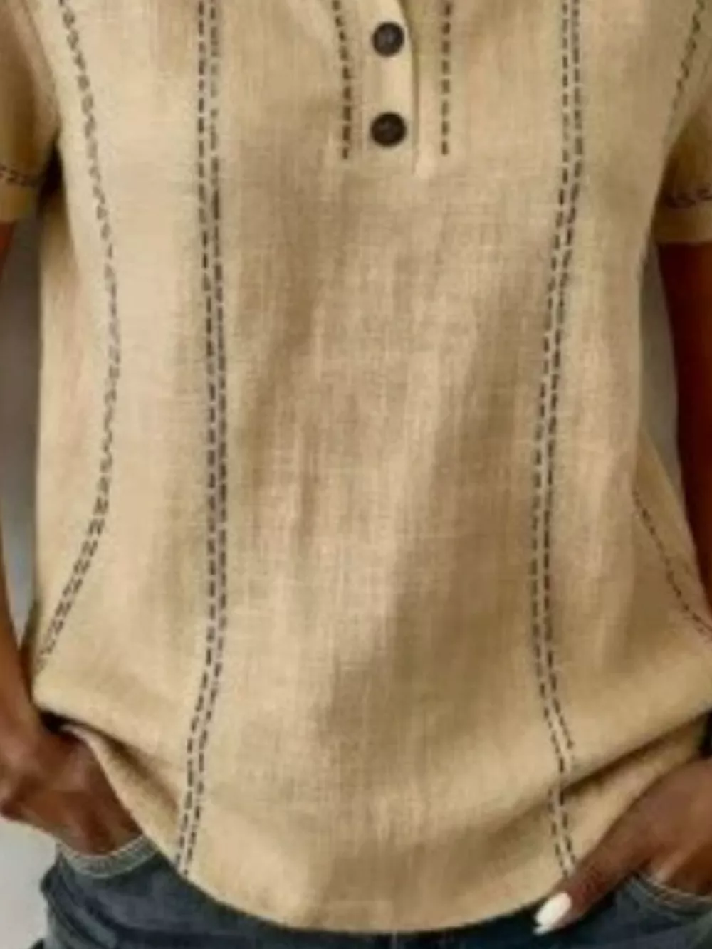 Full Size Button Detail Short Sleeve Blouse Plus Size, image 9