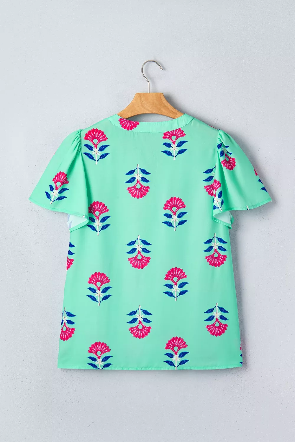 Floral V Neck Flutter Sleeve Blouse, image 6