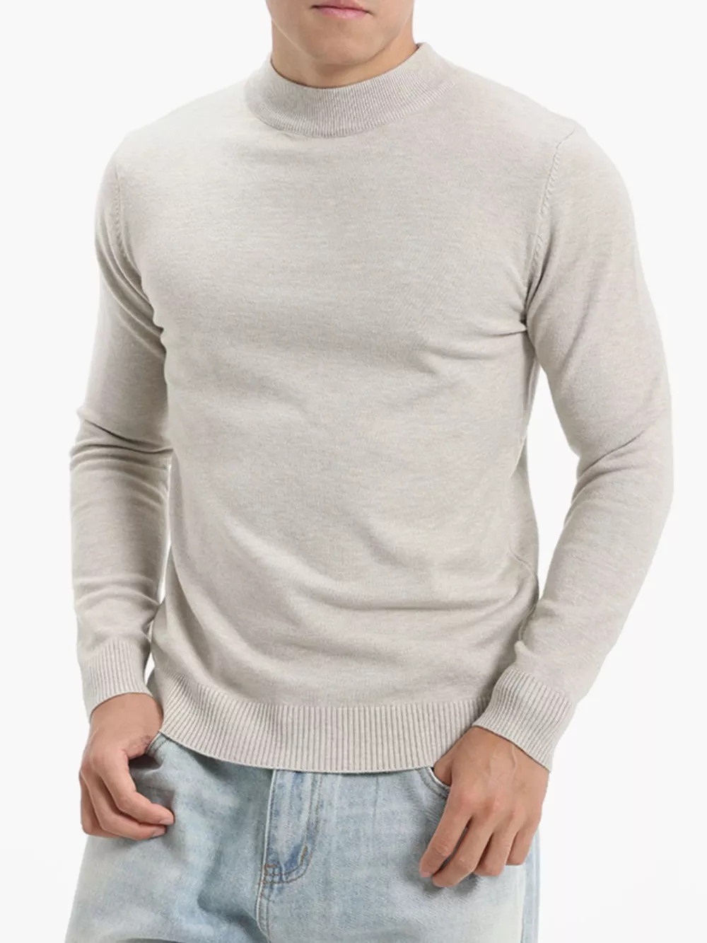 Men's Plus Size Slim-Fit Mock Neck Knit Top