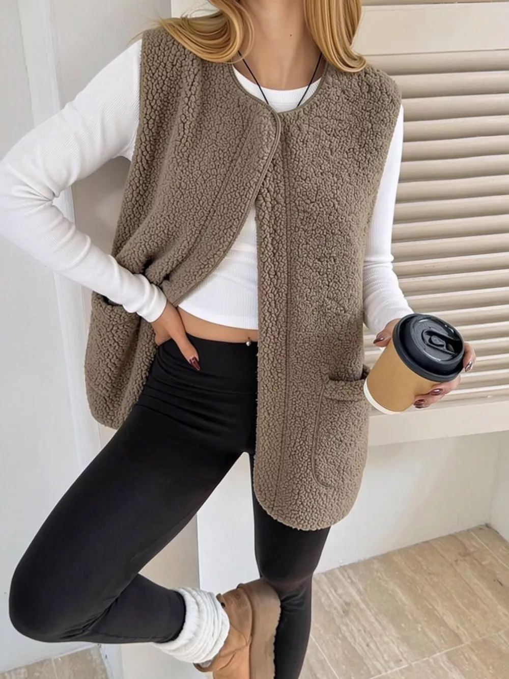 Sherpa Sleeveless Vest Coat, image 7