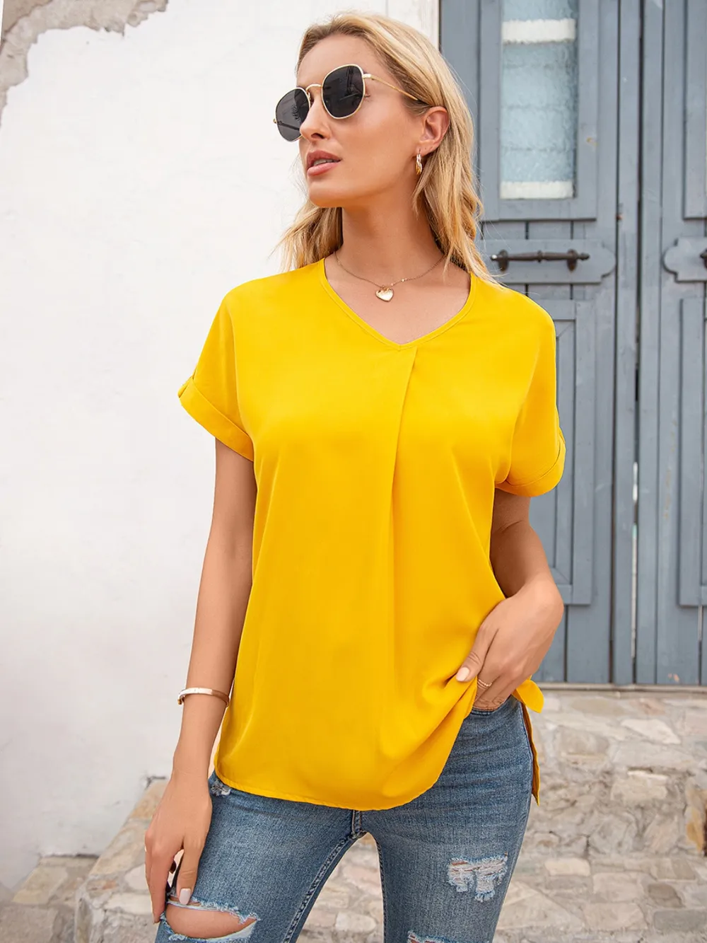 V-Neck Short Sleeve T-Shirt, image 8