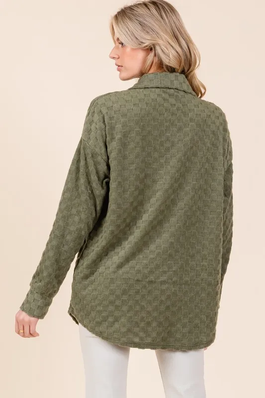 Checkered Button Down Dropped Shoulder Shacket, image 5
