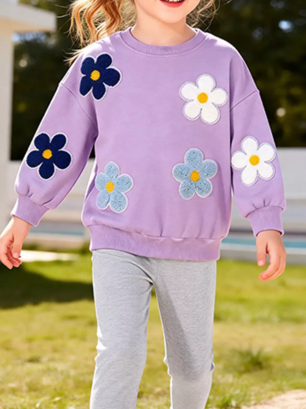 Children's Floral Applique Sweatshirt and Leggings Set