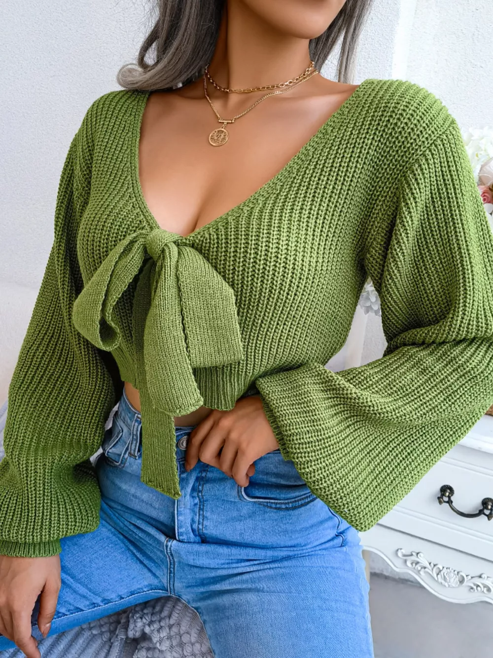 Tie-Front Cropped Sweater, image 4